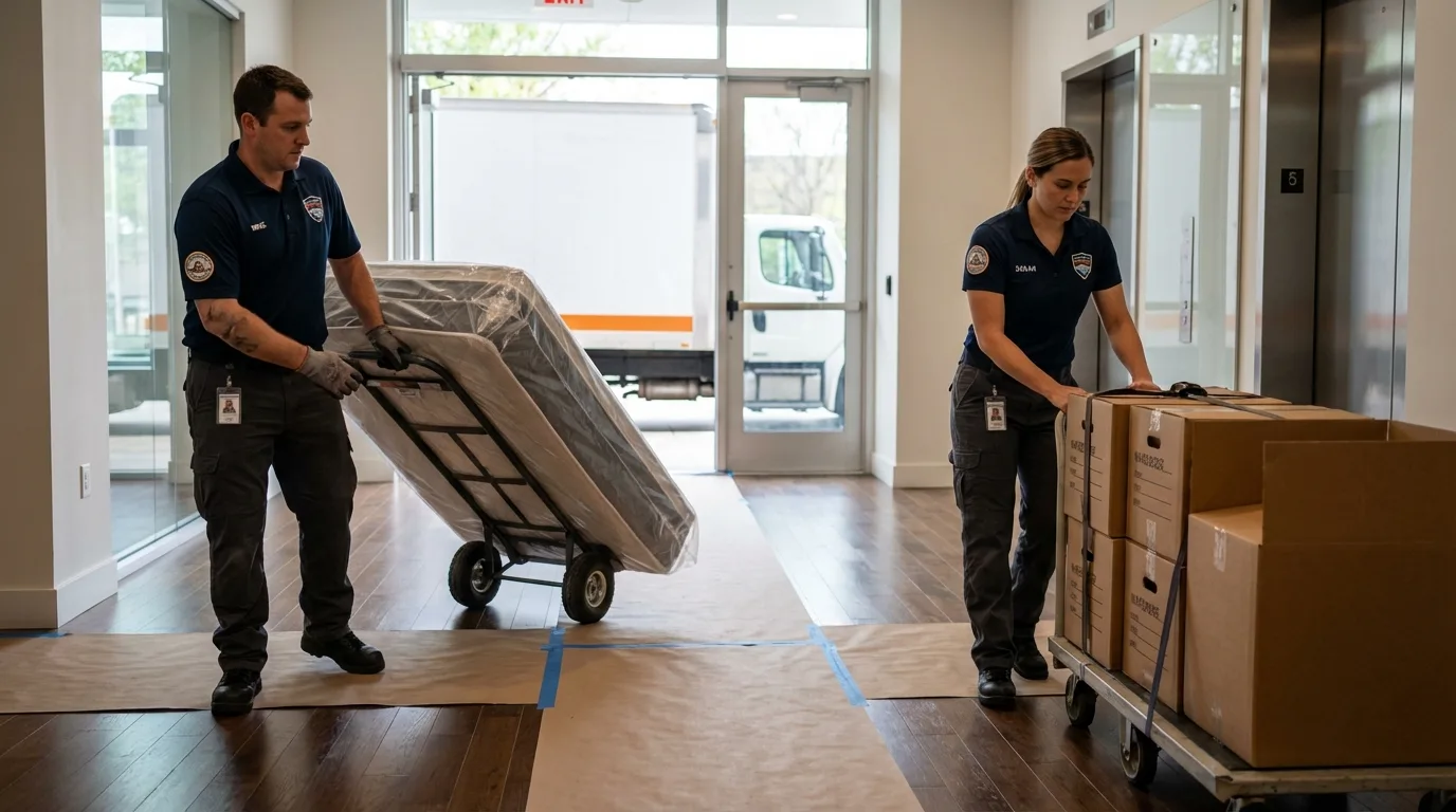 Professional apartment movers loading elevator in Elkins, WV