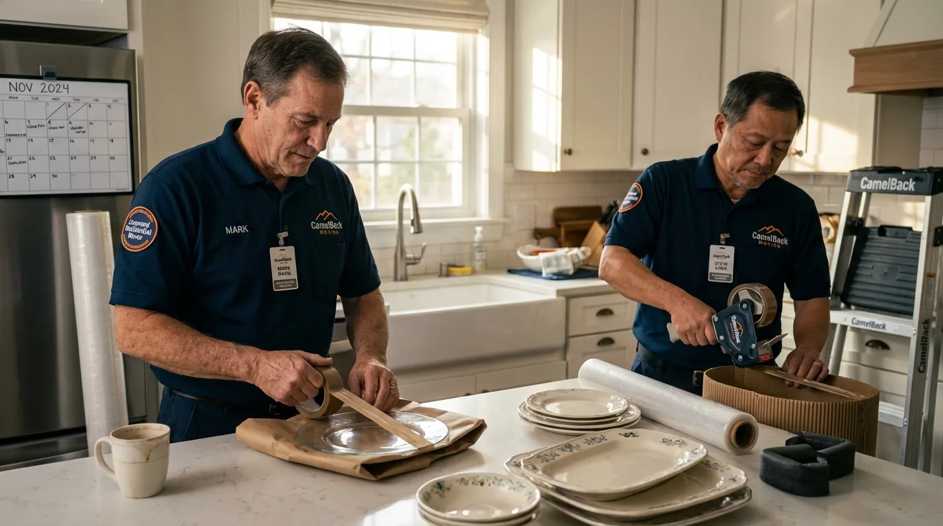 Professional crew packing kitchen dishware in Elkins, WV